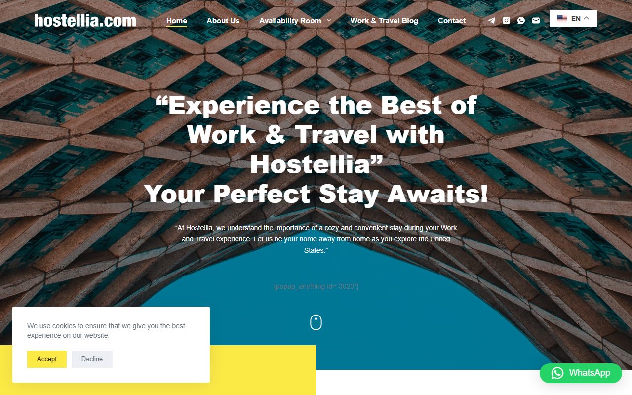 Hostellia website screenshot
